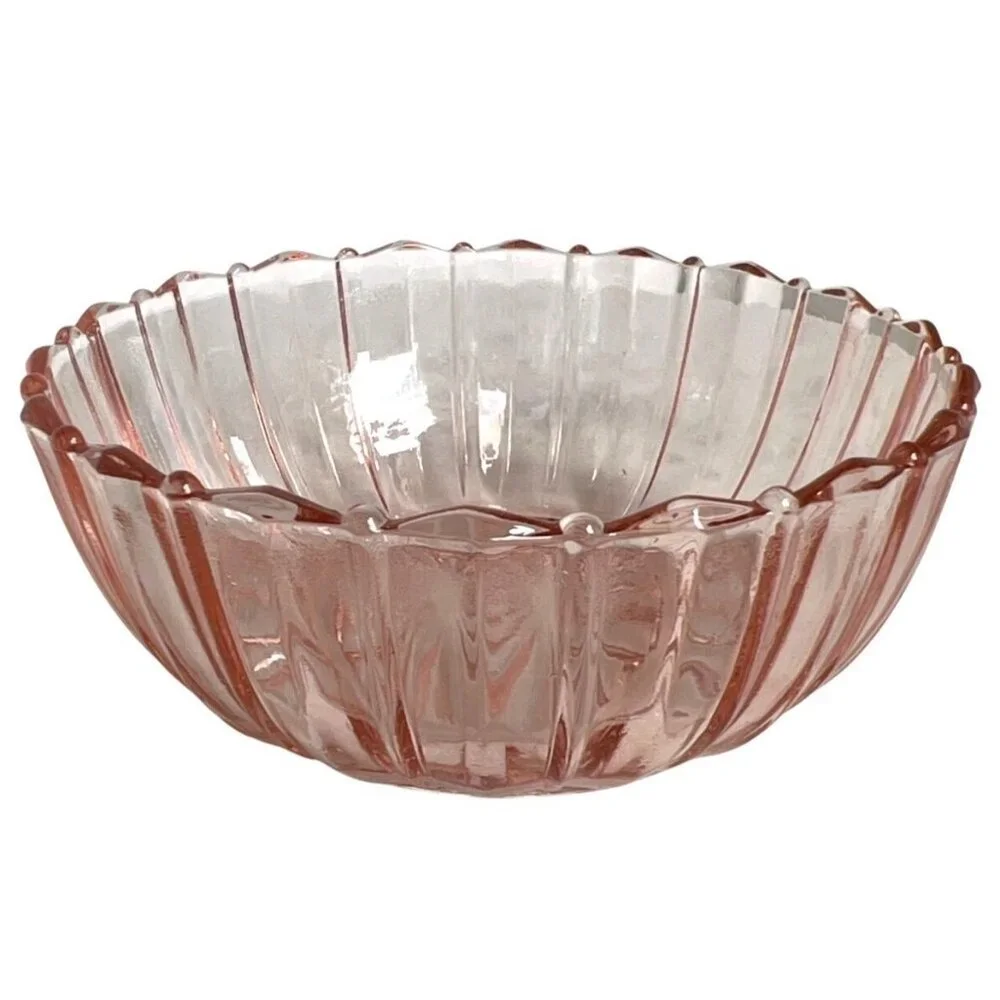 Vintage Pink Salmon Depression Glass Dessert‎ Bowl Anchor Hocking Fortune Ribbed